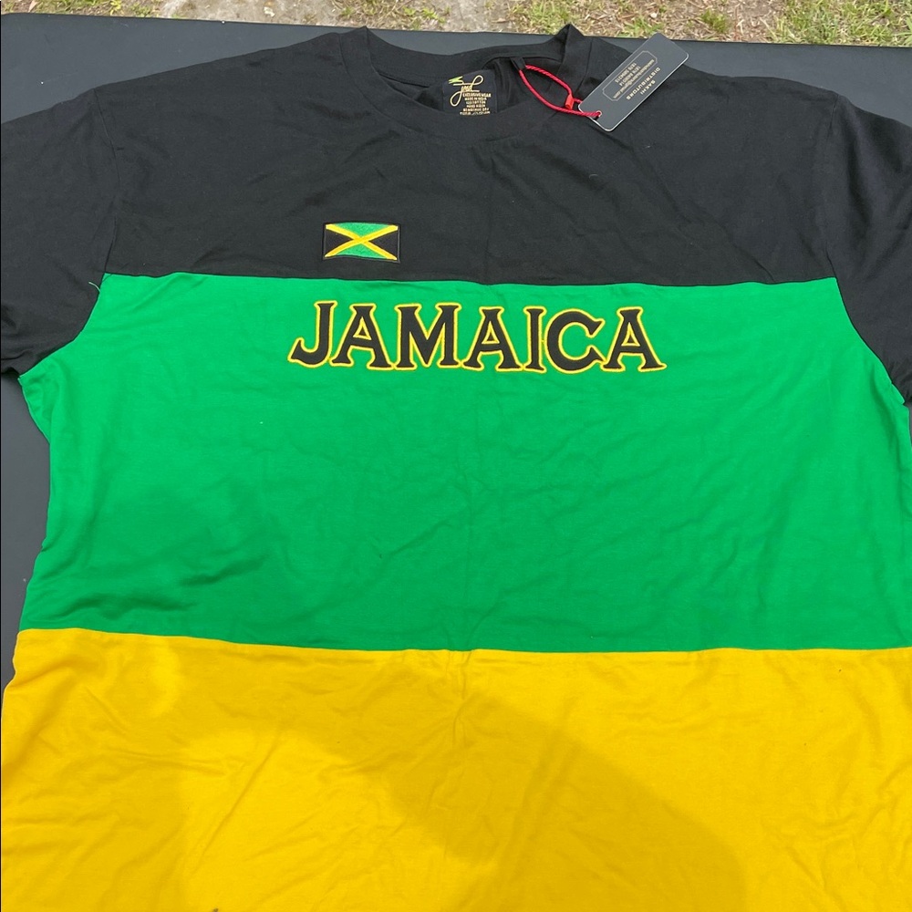 Mens 4xl Jamaica Colorblock Short Sleeve Tee - Black/Green/Yellow